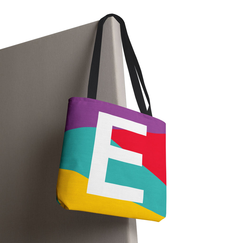 Monogram 'E' Colorblock Tote Bag — Personalized Initial E Shoulder Tote