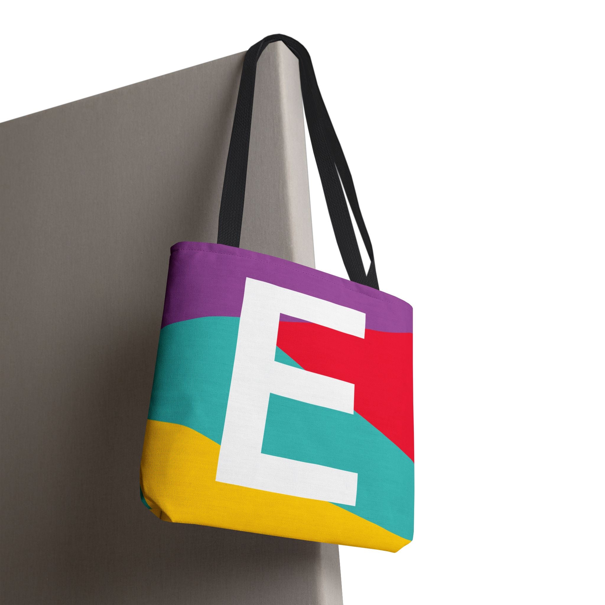 Monogram 'E' Colorblock Tote Bag — Personalized Initial E Shoulder Tote