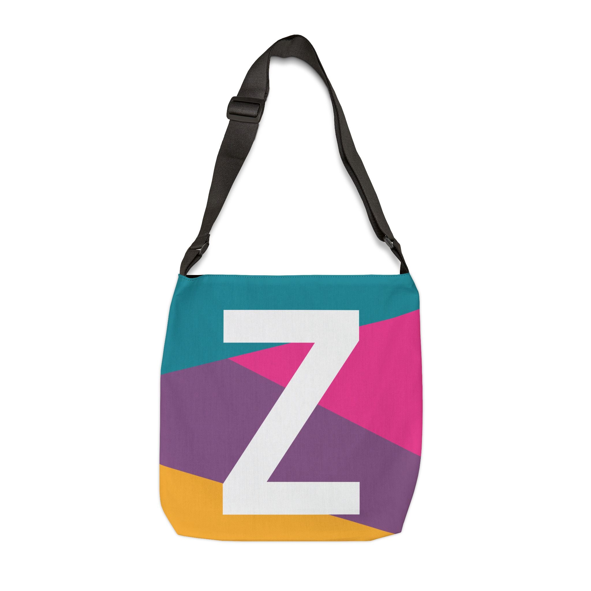 Initial Letter 'Z' Colorblock Adjustable Tote Bag — Monogram Alphabet Shoulder Bag