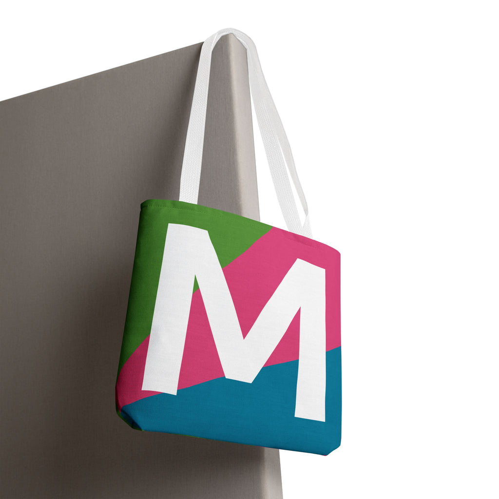 Monogram 'M' Colorblock Tote Bag — Personalized Initial M Shoulder Tote