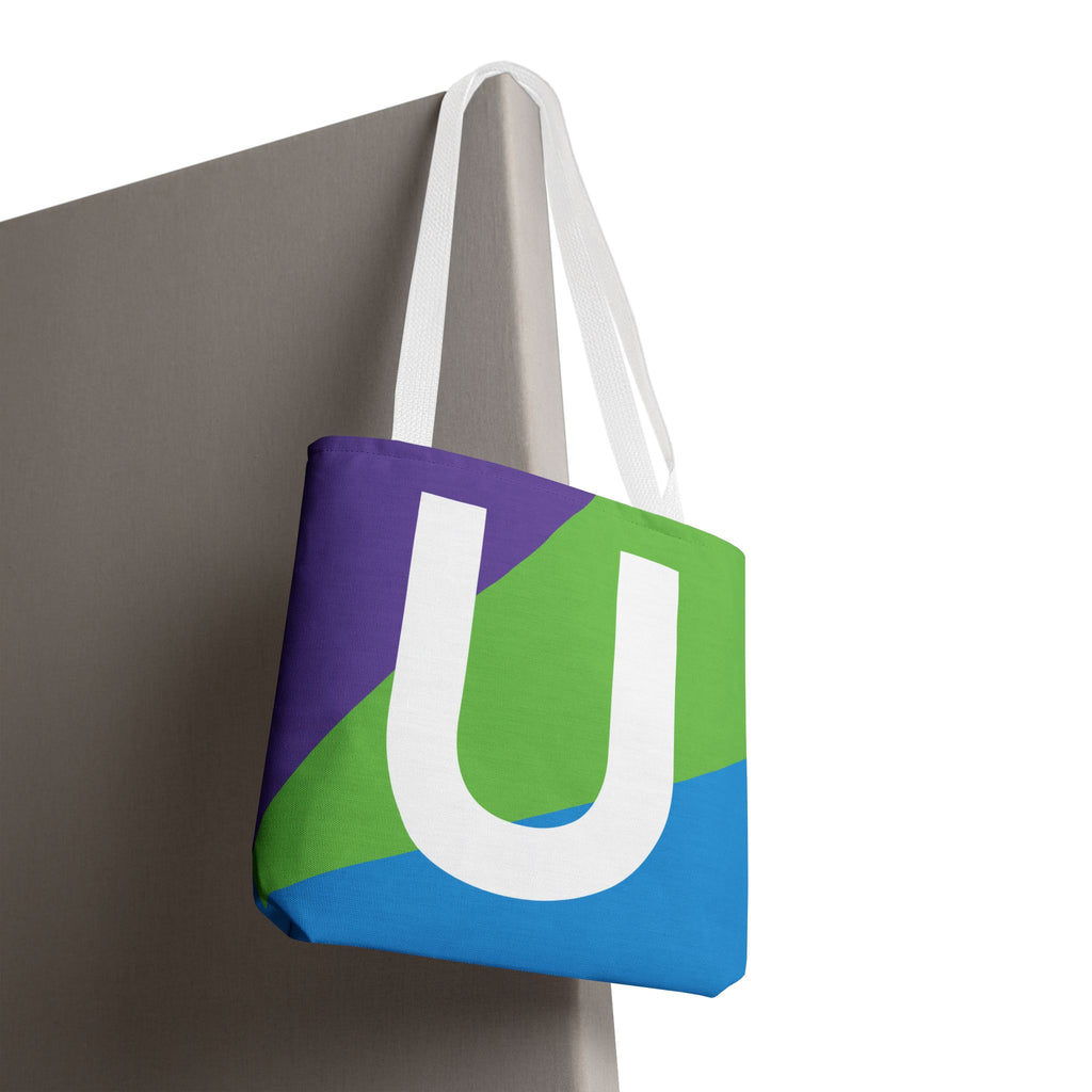 Monogram 'U' Colorblock Tote Bag — Personalized Initial U Shoulder Tote