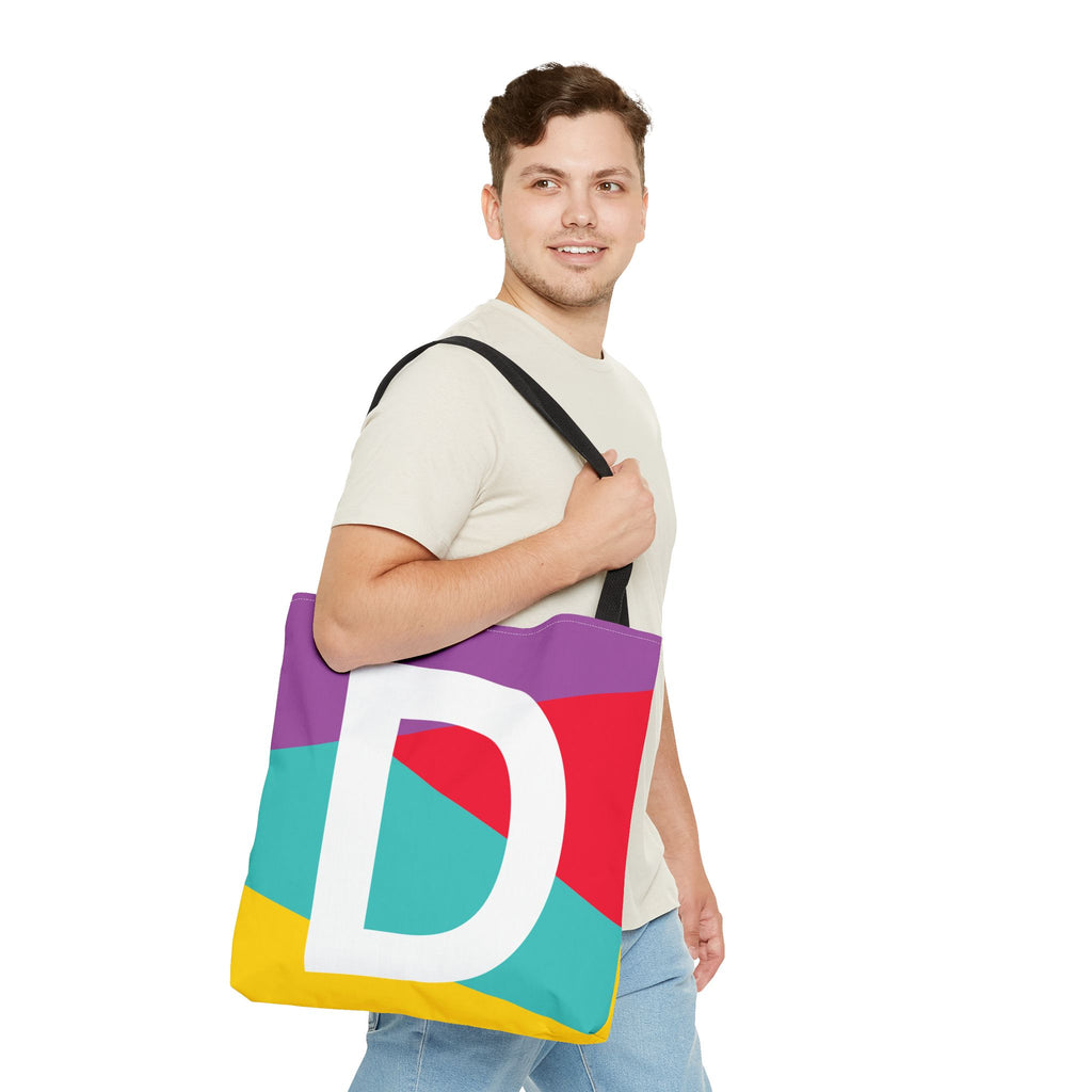 Monogram 'D' Colorblock Tote Bag — Personalized Initial D Shoulder Tote