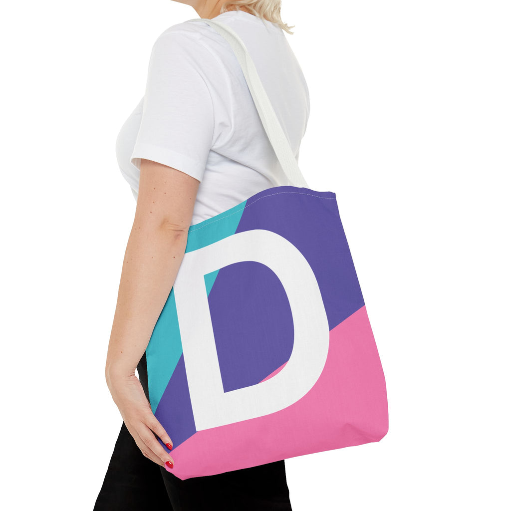 Monogram 'D' Colorblock Tote Bag — Personalized Initial D Shoulder Tote