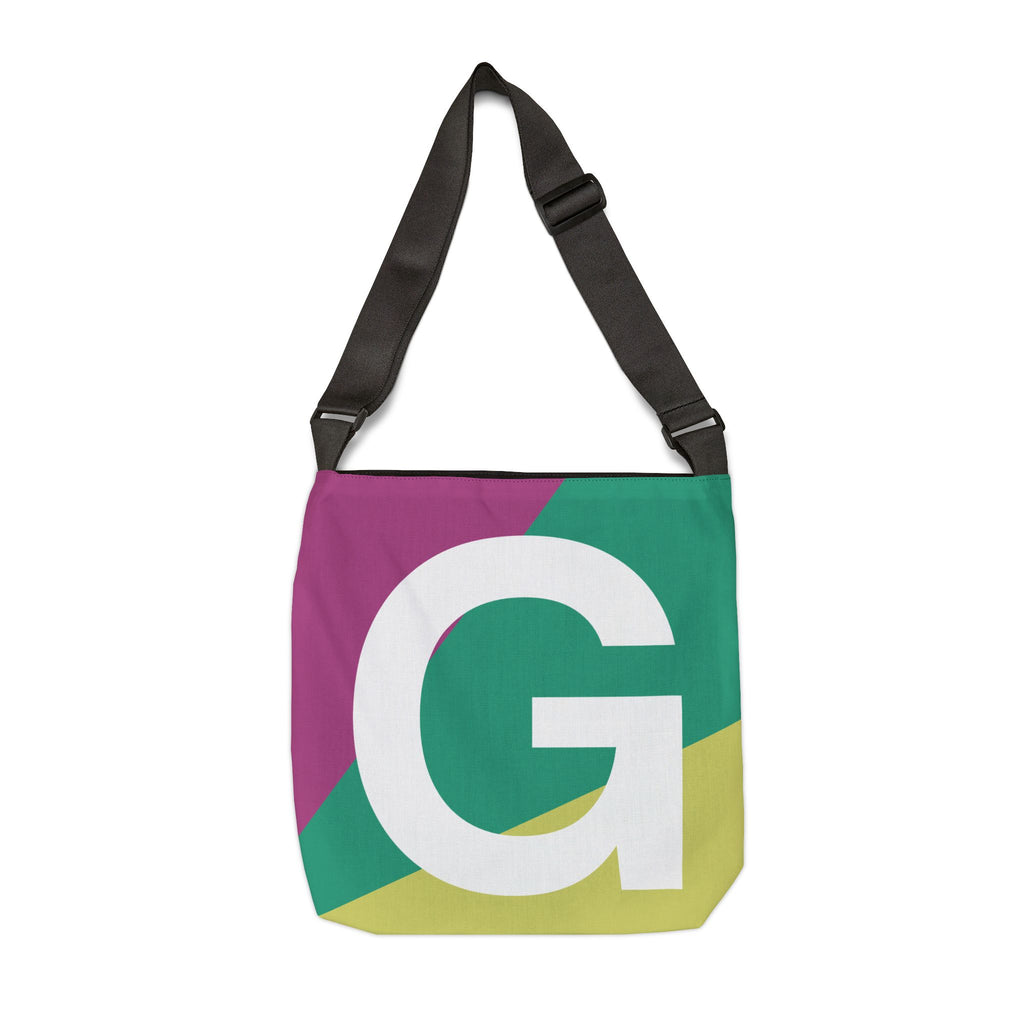 Initial Letter 'G' Colorblock Adjustable Tote Bag — Monogram Alphabet Shoulder Bag