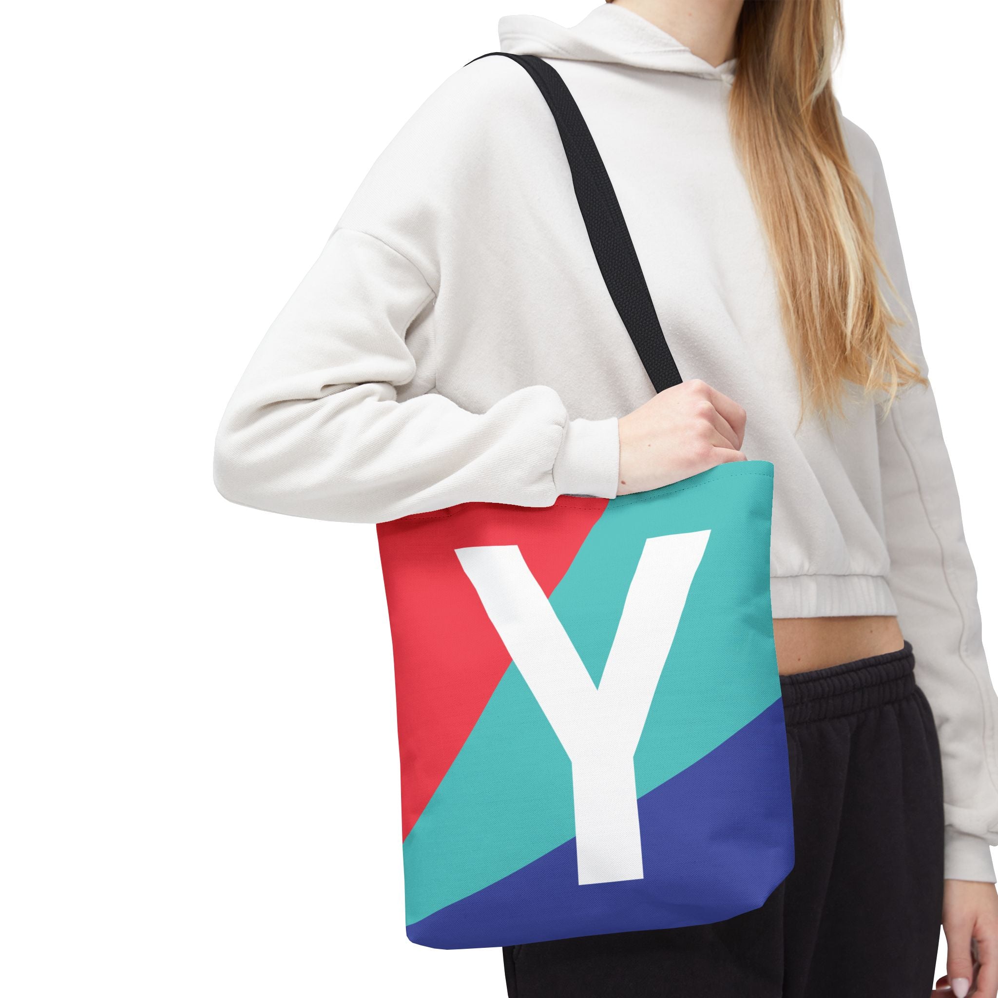 Monogram 'Y' Colorblock Tote Bag — Personalized Initial Y Shoulder Tote