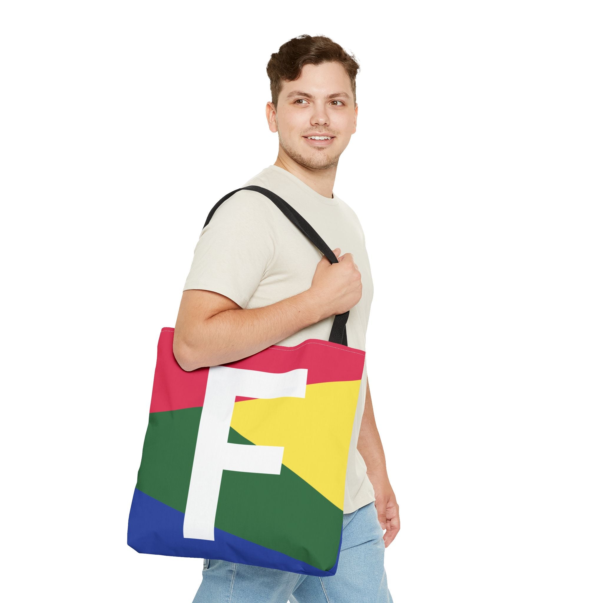 Monogram 'F' Colorblock Tote Bag — Personalized Initial F Shoulder Tote