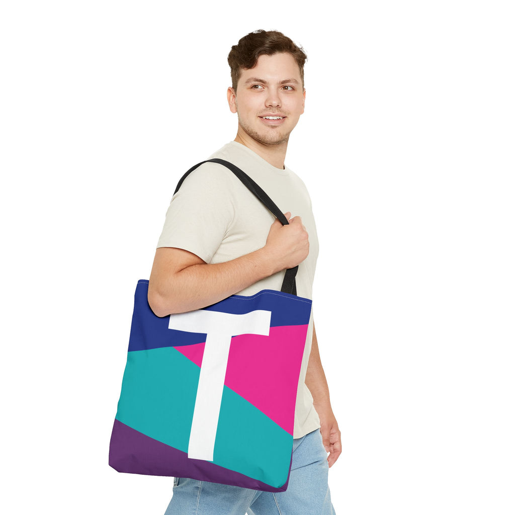 Monogram 'T' Colorblock Tote Bag — Personalized Initial T Shoulder Tote