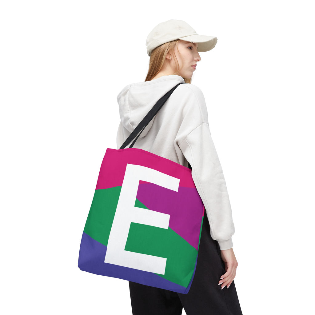 Monogram 'E' Colorblock Tote Bag — Personalized Initial E Shoulder Tote