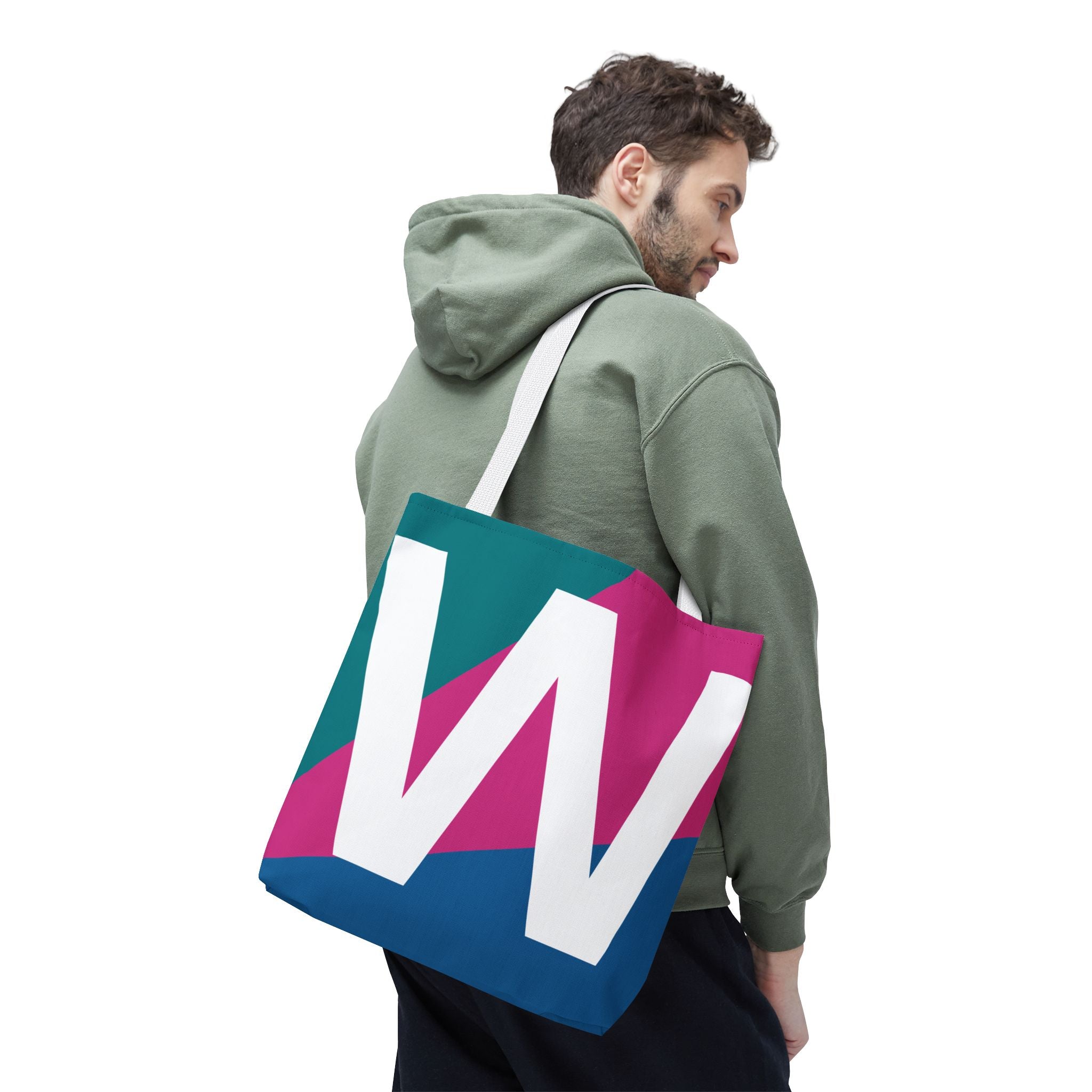 Monogram 'W' Colorblock Tote Bag — Personalized Initial W Shoulder Tote