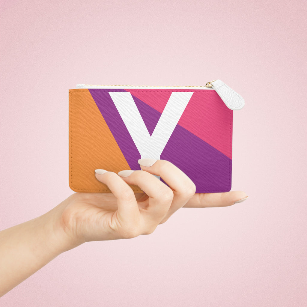 Initial Y Mini Clutch — Colorblock Monogram Wristlet Wallet