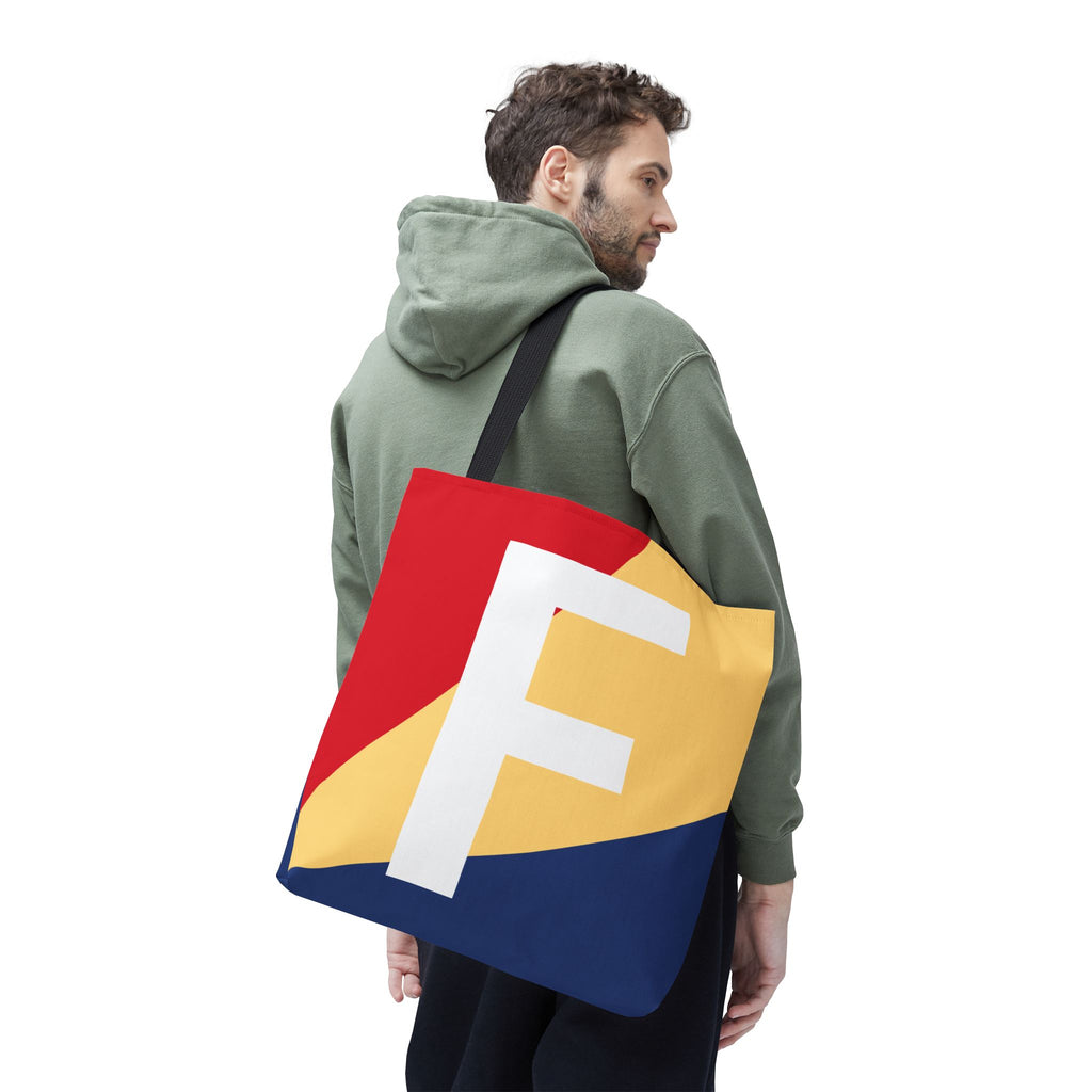 Monogram 'F' Colorblock Tote Bag — Personalized Initial F Shoulder Tote