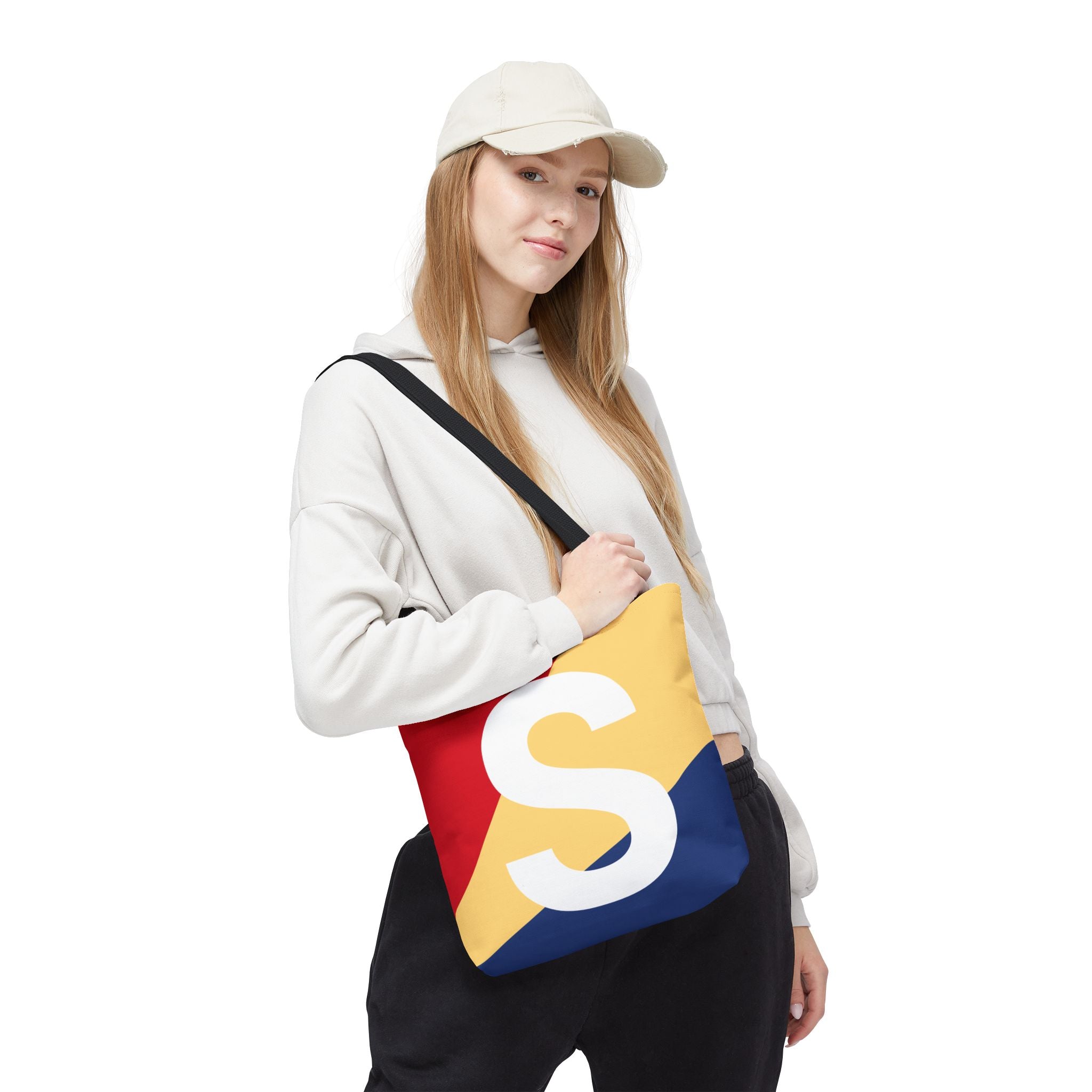 Monogram 'S' Colorblock Tote Bag — Personalized Initial S Shoulder Tote
