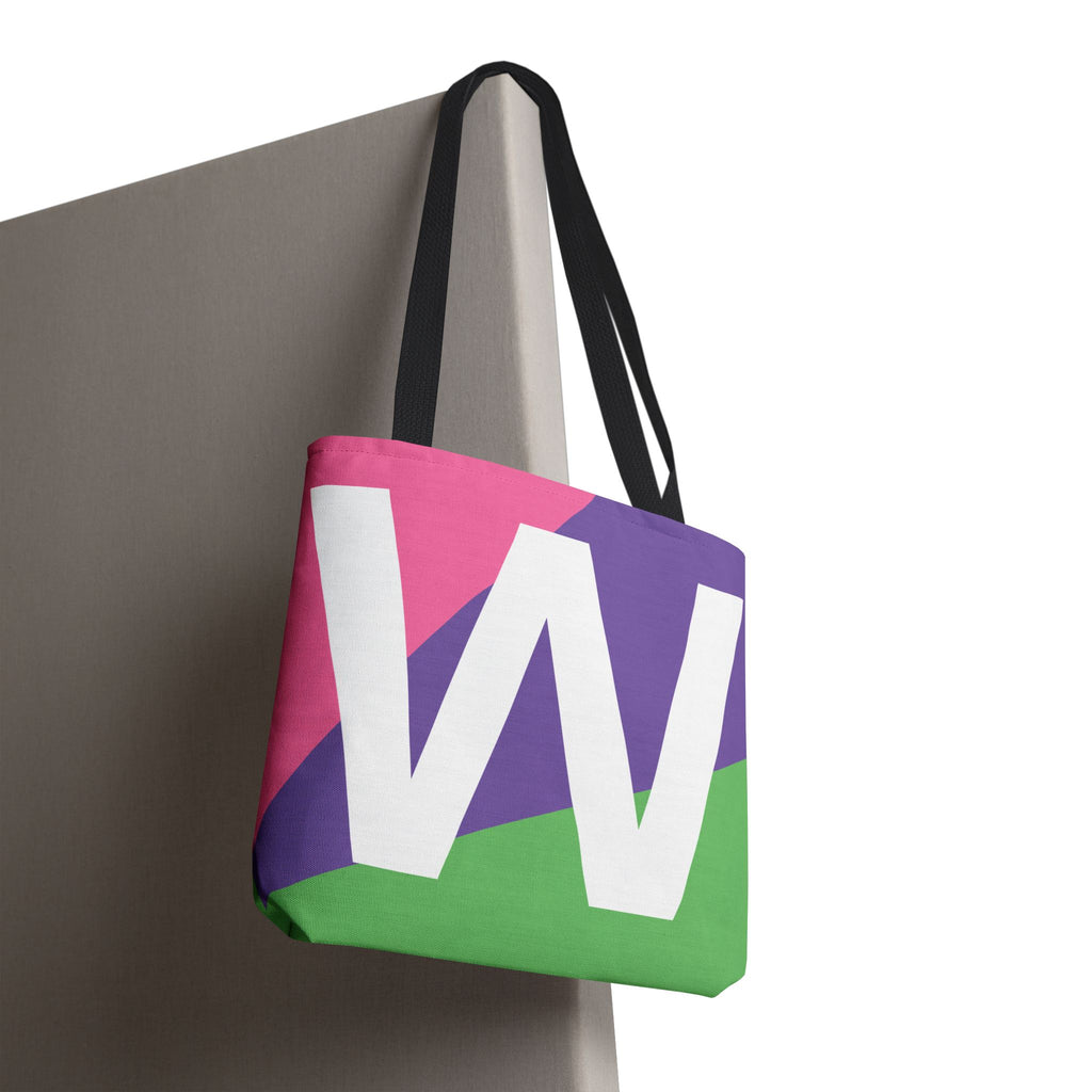 Monogram 'W' Colorblock Tote Bag — Personalized Initial W Shoulder Tote