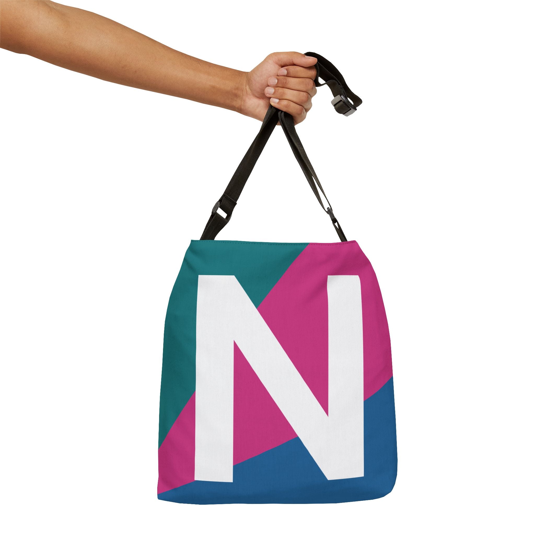 Initial Letter 'N' Colorblock Adjustable Tote Bag — Monogram Alphabet Shoulder Bag