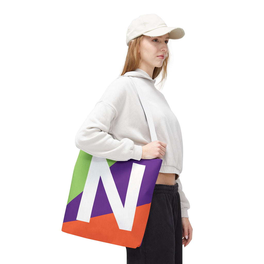 Monogram 'N' Colorblock Tote Bag — Personalized Initial N Shoulder Tote