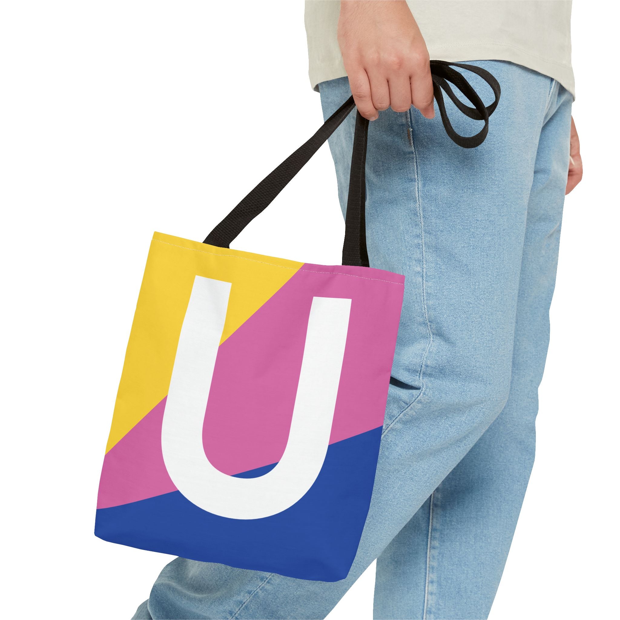 Monogram 'U' Colorblock Tote Bag — Personalized Initial U Shoulder Tote