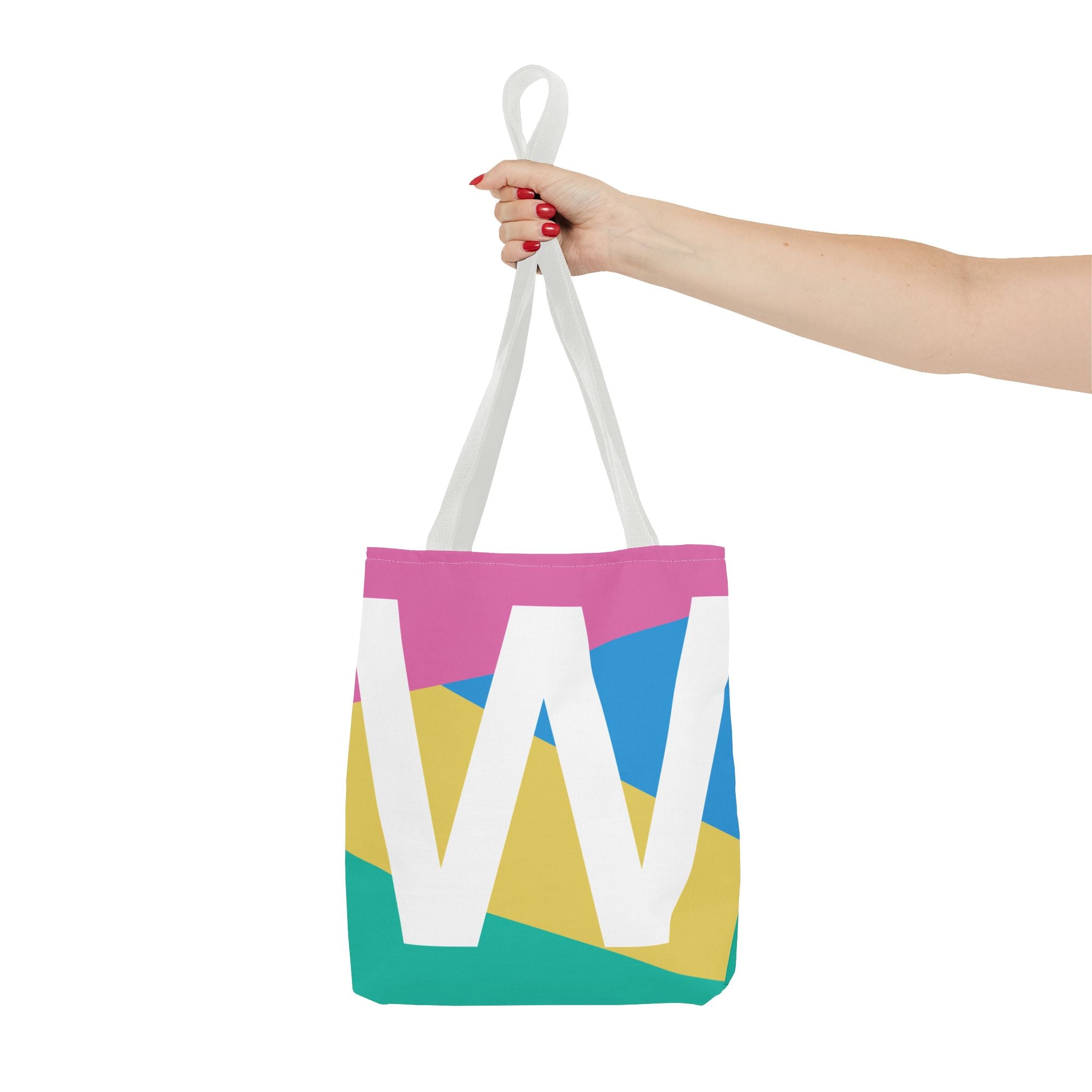Monogram 'W' Colorblock Tote Bag — Personalized Initial W Shoulder Tote