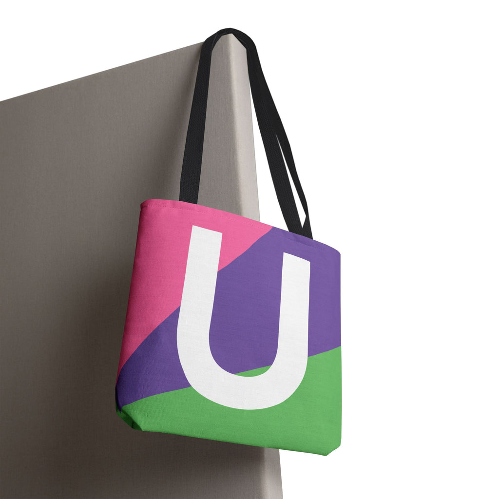 Monogram 'U' Colorblock Tote Bag — Personalized Initial U Shoulder Tote