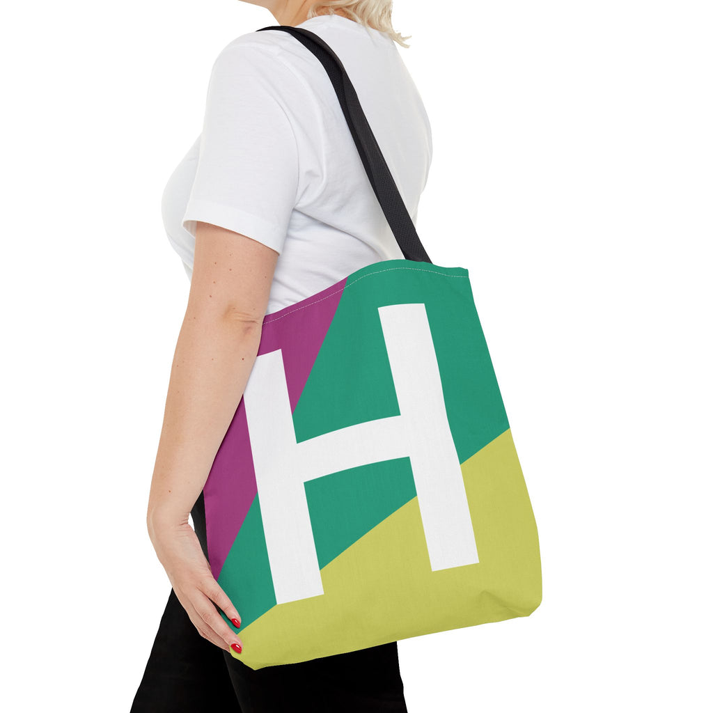 Monogram 'H' Colorblock Tote Bag — Personalized Initial H Shoulder Tote