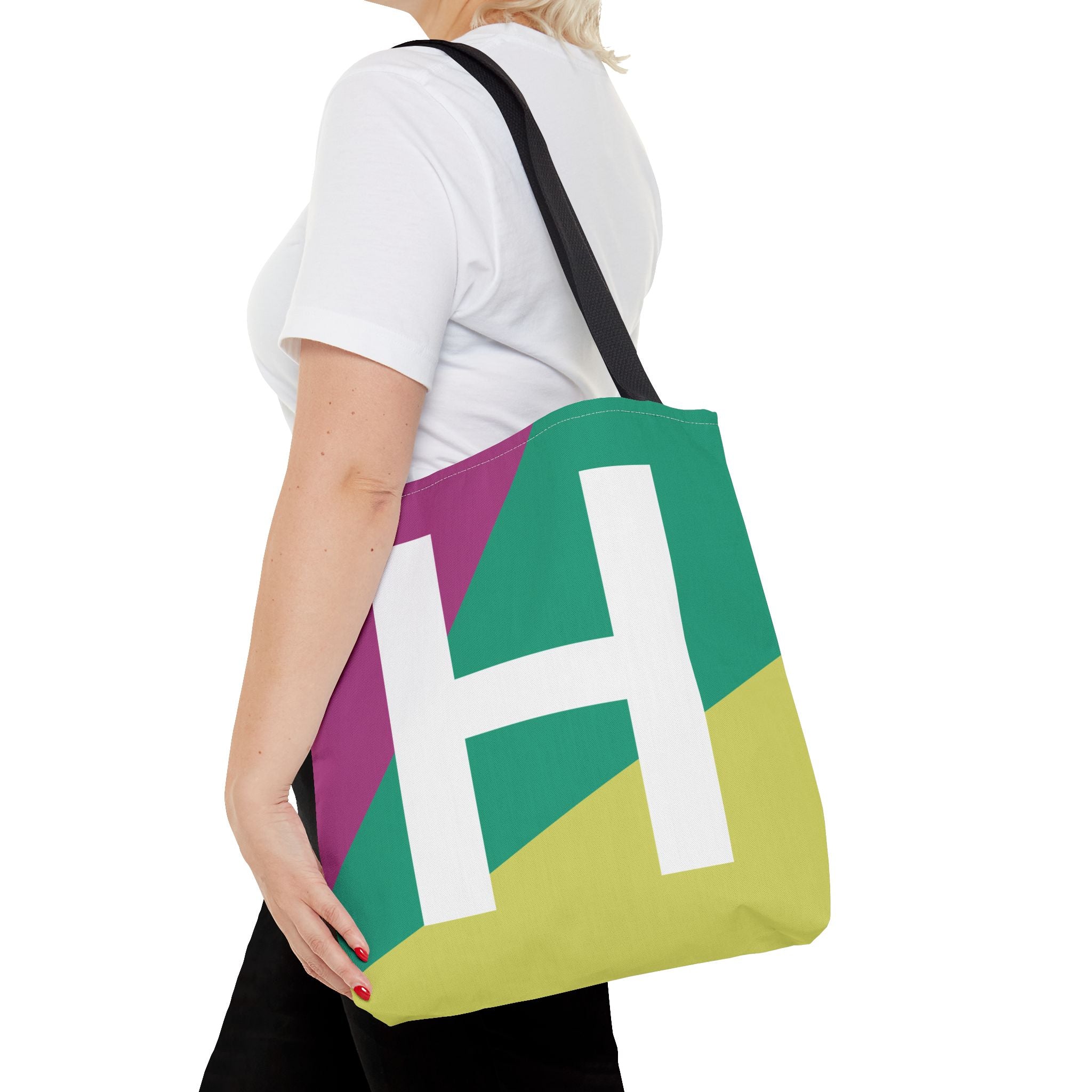 Monogram 'H' Colorblock Tote Bag — Personalized Initial H Shoulder Tote