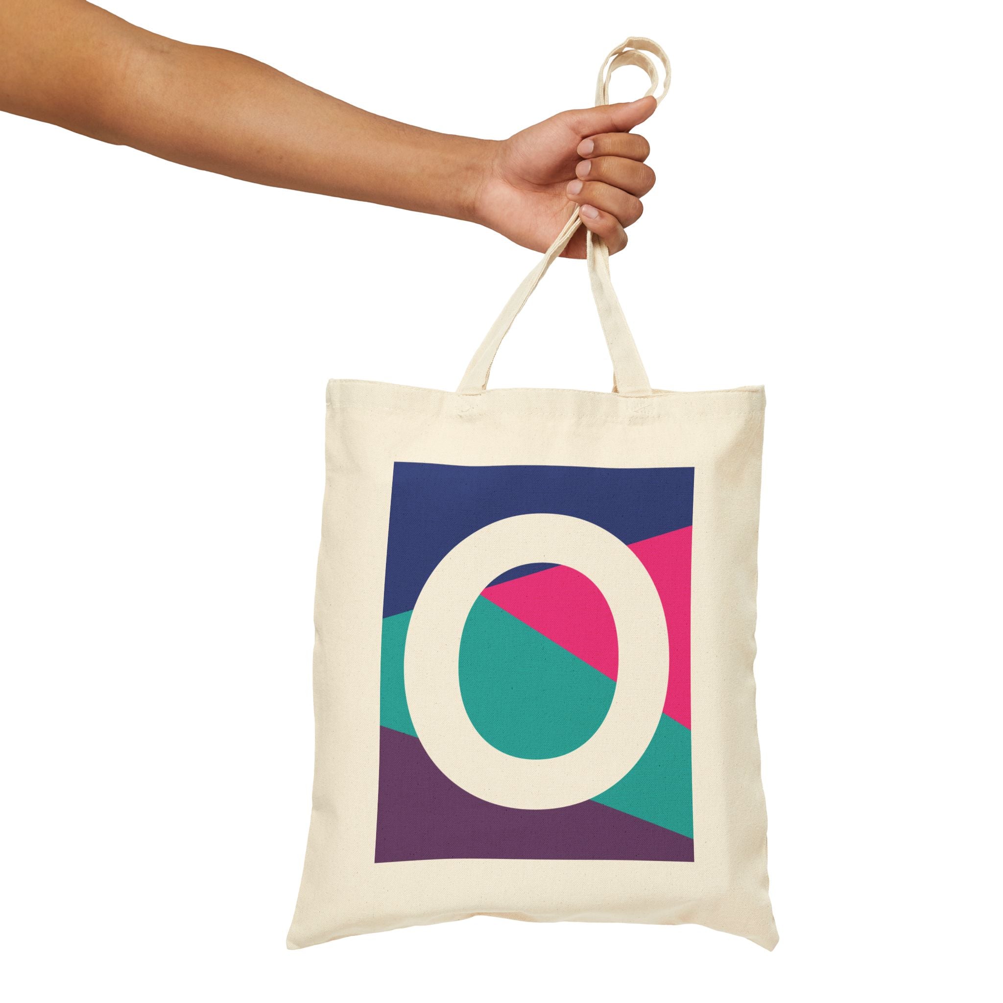 Initial O Colorblock Canvas Tote Bag — Monogram Letter O Reusable Grocery Tote