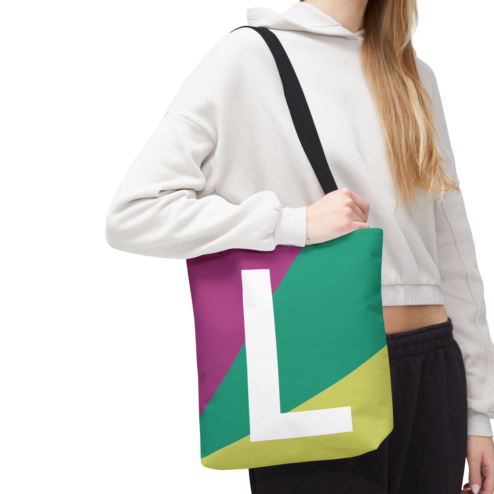 Monogram 'L' Colorblock Tote Bag — Personalized Initial L Shoulder Tote