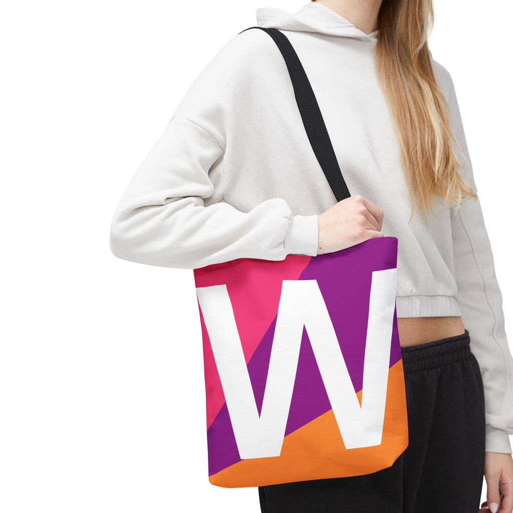 Monogram 'W' Colorblock Tote Bag — Personalized Initial W Shoulder Tote