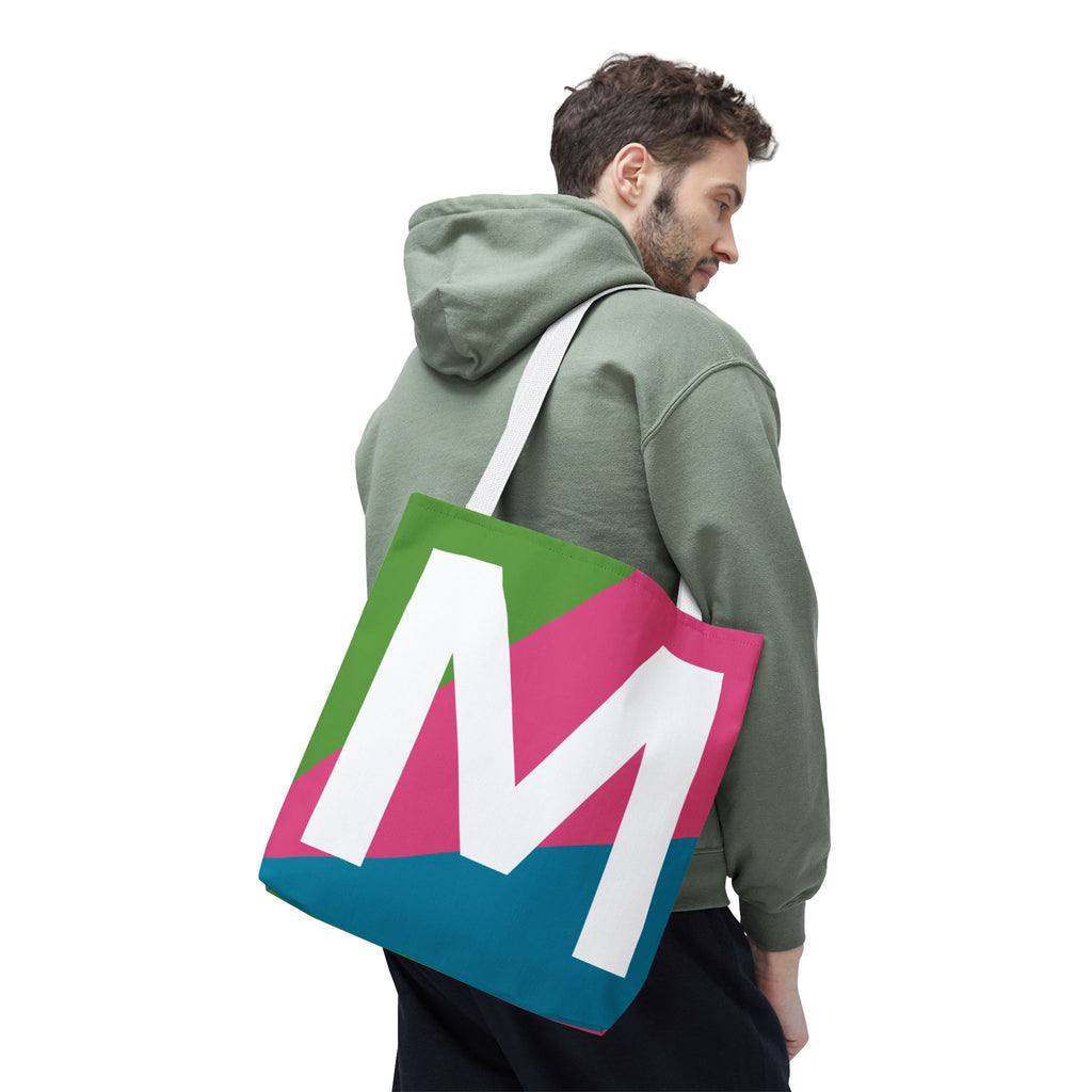 Monogram 'M' Colorblock Tote Bag — Personalized Initial M Shoulder Tote