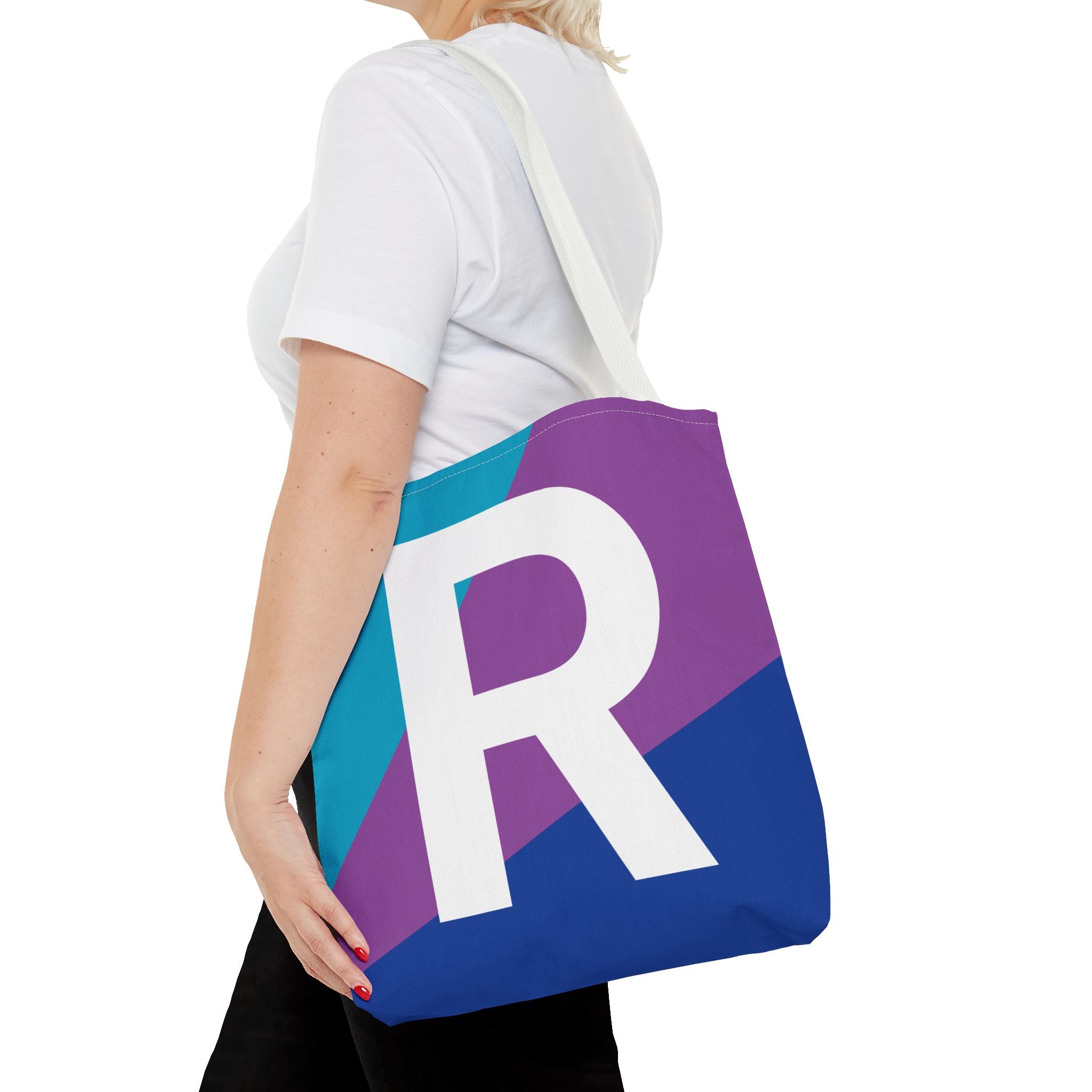 Monogram 'R' Colorblock Tote Bag — Personalized Initial R Shoulder Tote