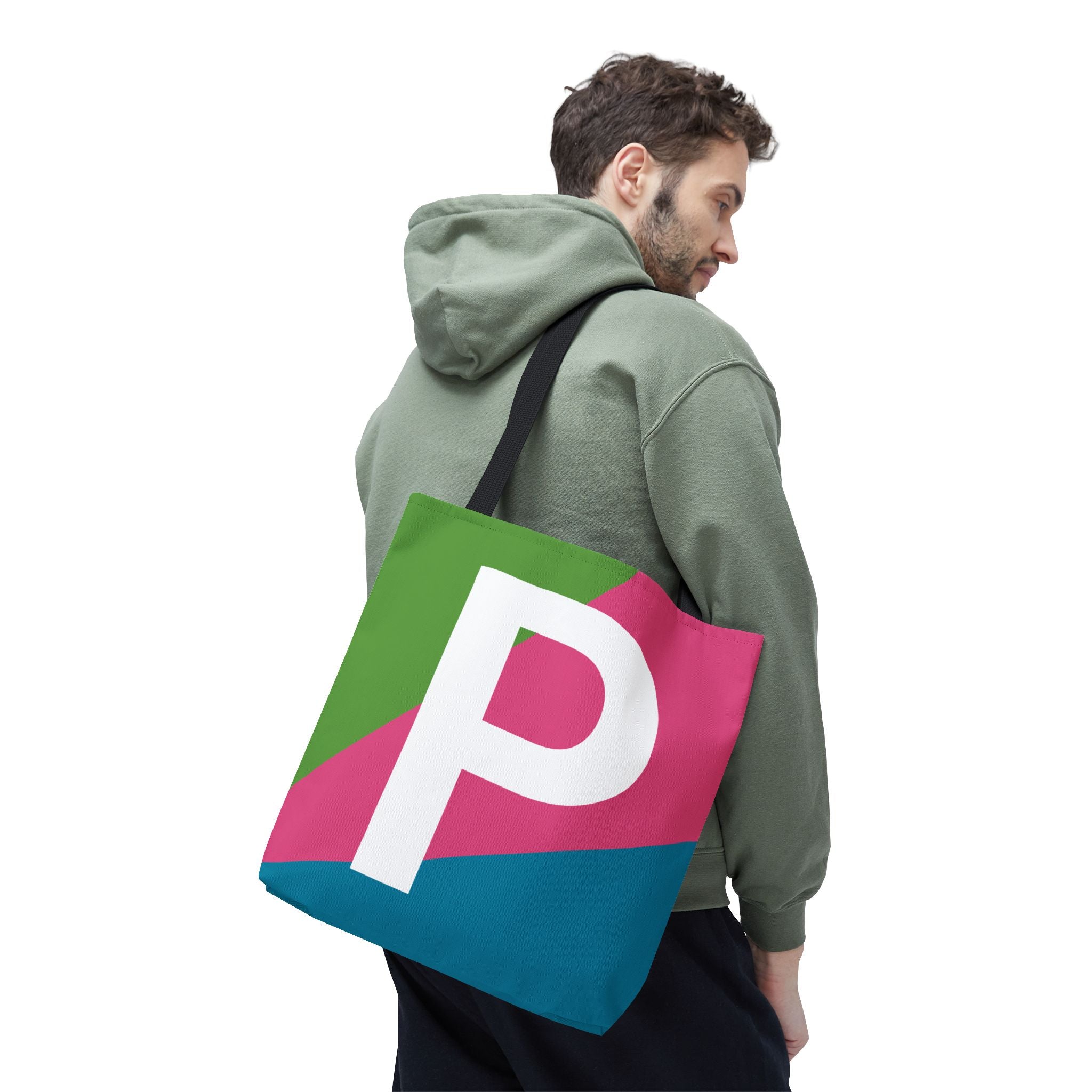 Monogram 'P' Colorblock Tote Bag — Personalized Initial P Shoulder Tote