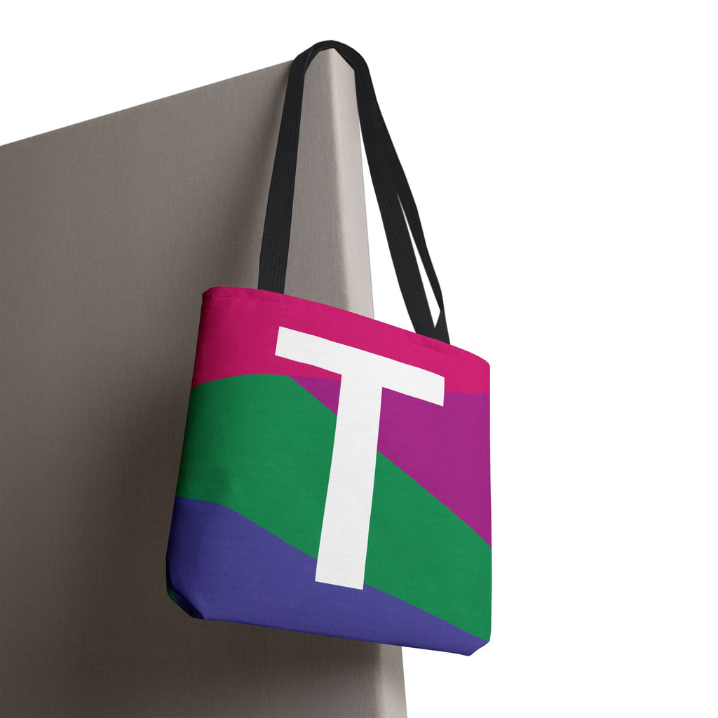 Monogram 'T' Colorblock Tote Bag — Personalized Initial T Shoulder Tote