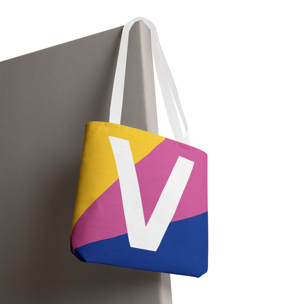 Monogram 'V' Colorblock Tote Bag — Personalized Initial V Shoulder Tote