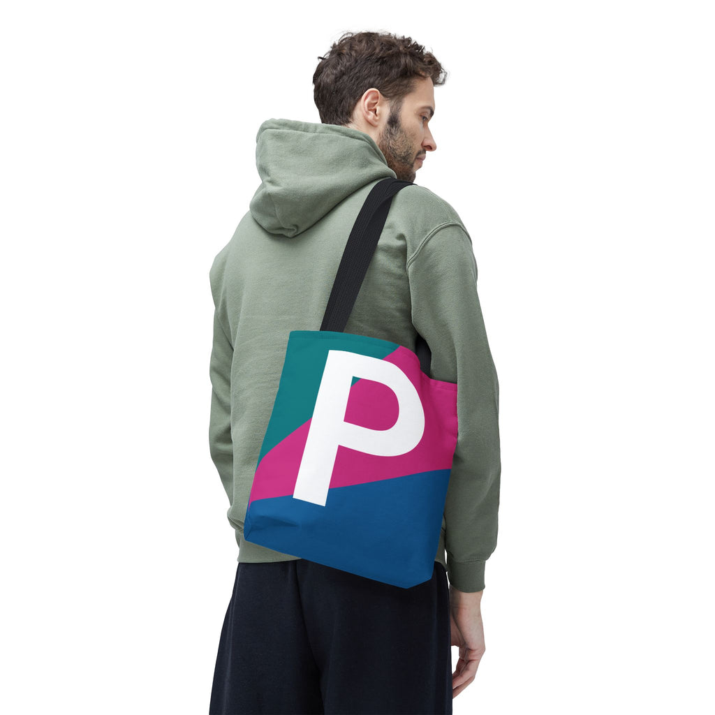 Monogram 'P' Colorblock Tote Bag — Personalized Initial P Shoulder Tote