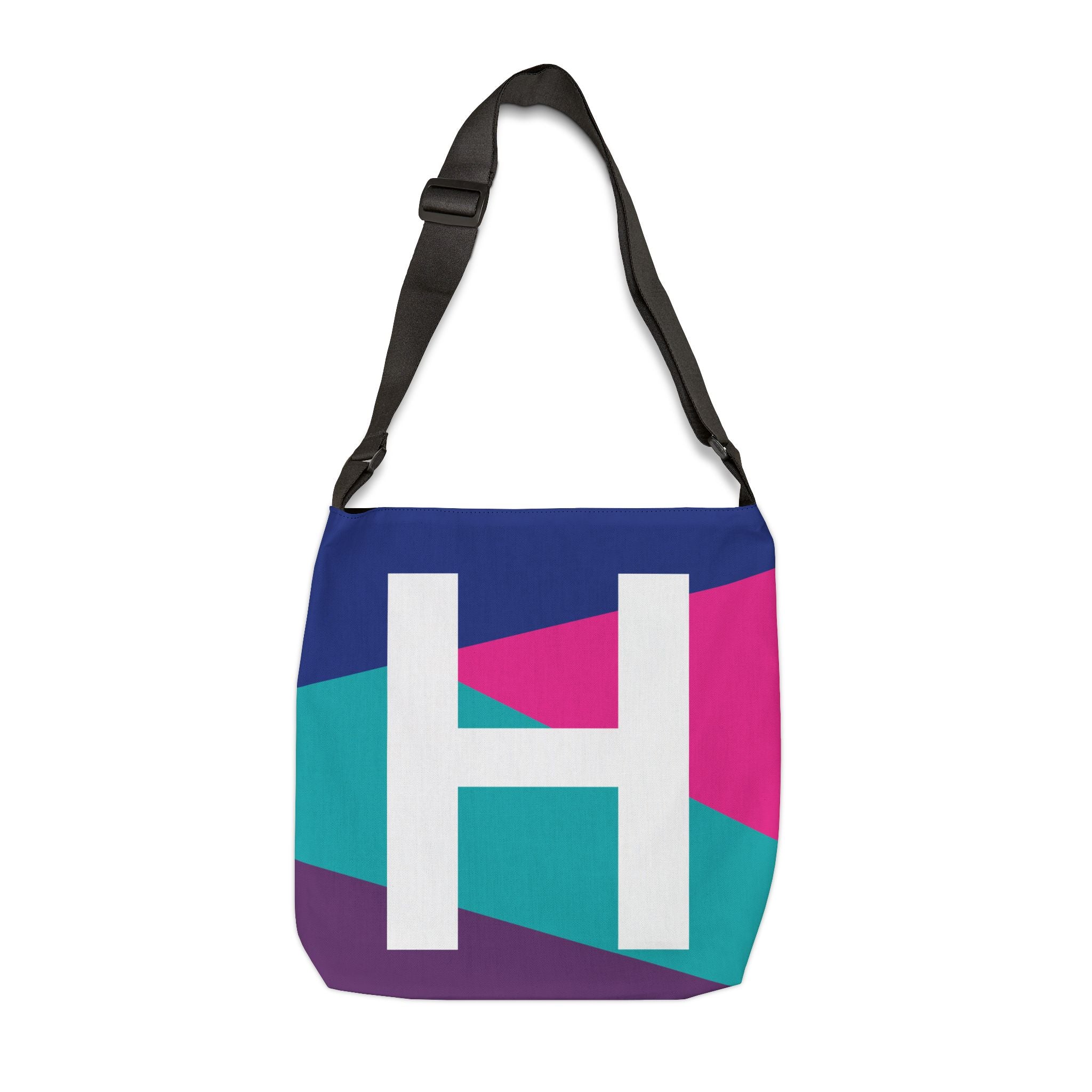 Initial Letter 'H' Colorblock Adjustable Tote Bag — Monogram Alphabet Shoulder Bag