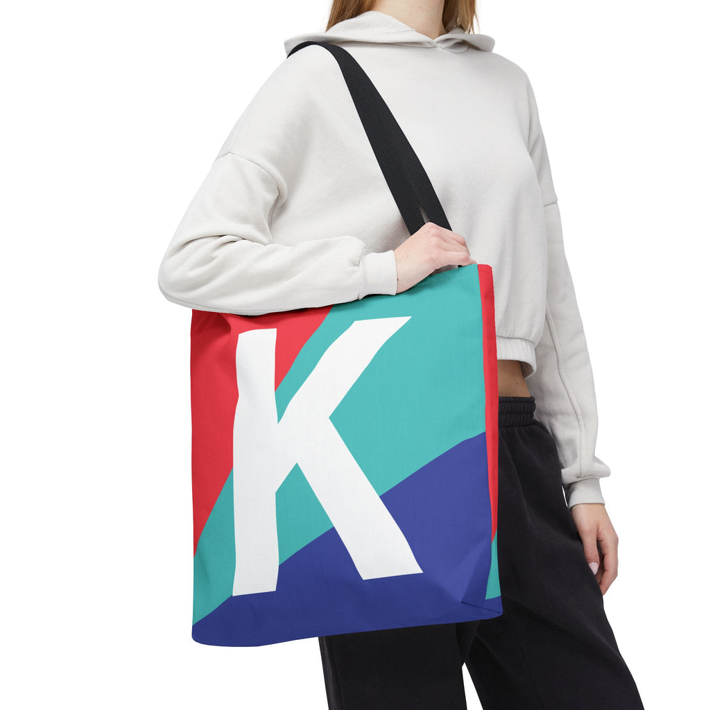 Monogram 'K' Colorblock Tote Bag — Personalized Initial K Shoulder Tote