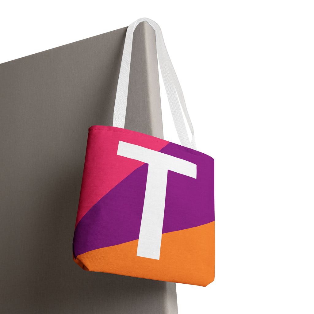 Monogram 'T' Colorblock Tote Bag — Personalized Initial T Shoulder Tote