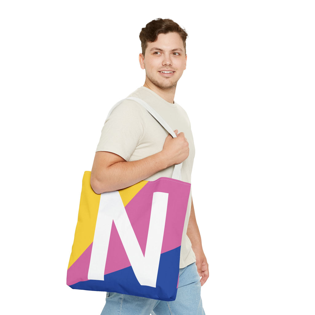 Monogram 'N' Colorblock Tote Bag — Personalized Initial N Shoulder Tote