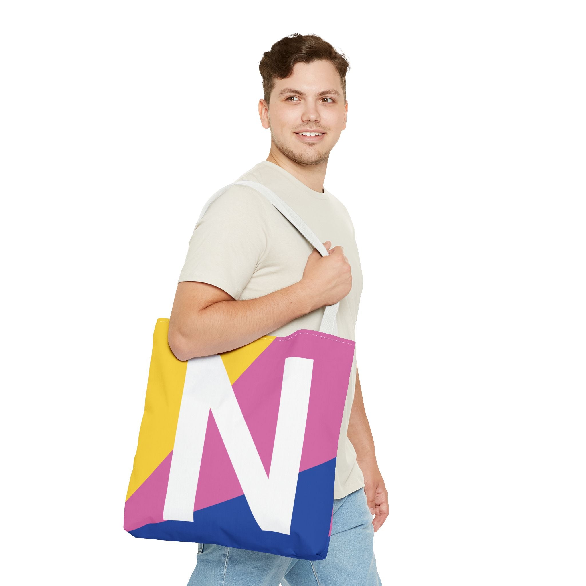 Monogram 'N' Colorblock Tote Bag — Personalized Initial N Shoulder Tote