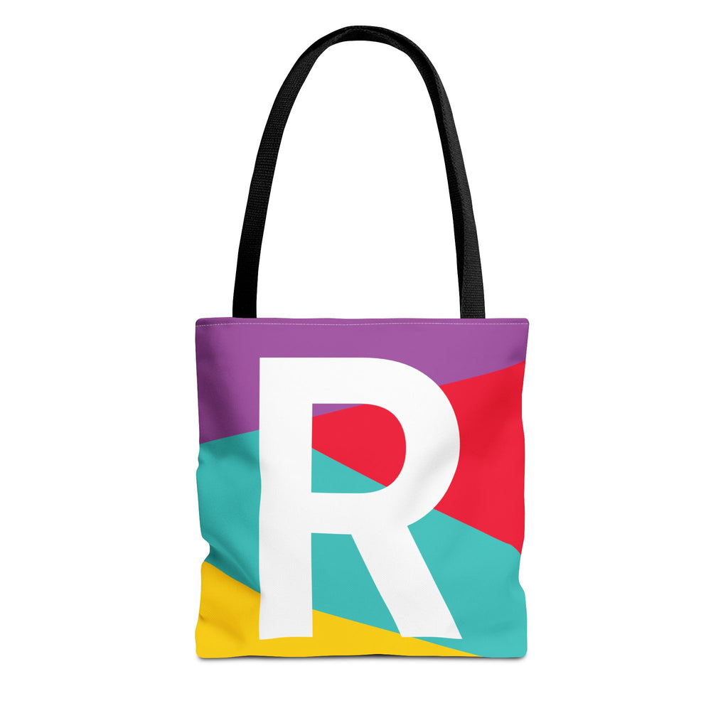 Monogram 'R' Colorblock Tote Bag — Personalized Initial R Shoulder Tote