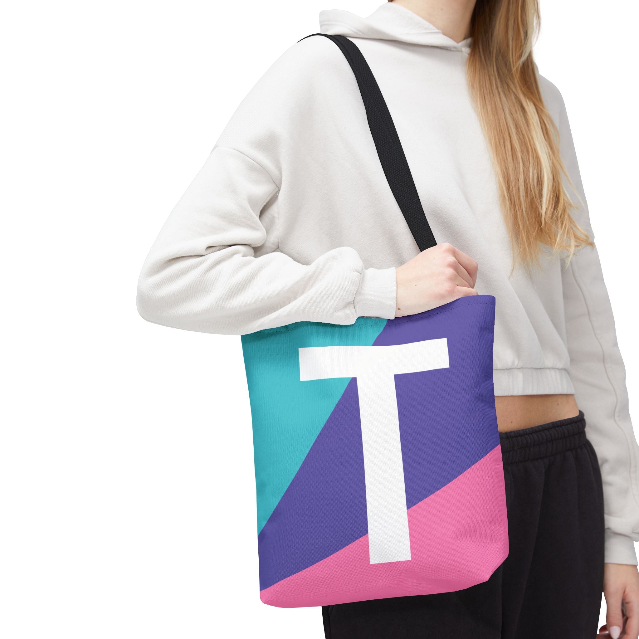 Monogram 'T' Colorblock Tote Bag — Personalized Initial T Shoulder Tote
