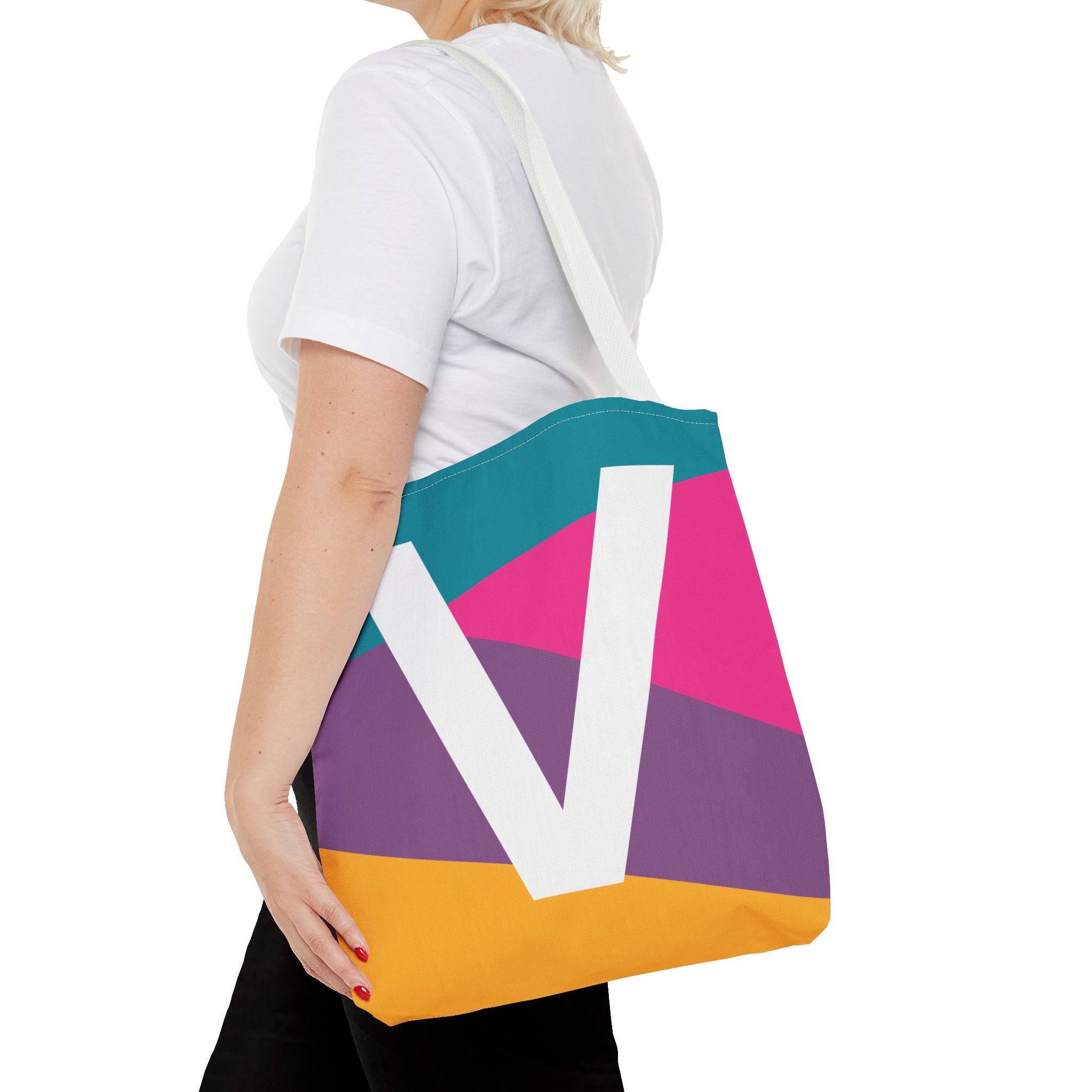 Monogram 'V' Colorblock Tote Bag — Personalized Initial V Shoulder Tote