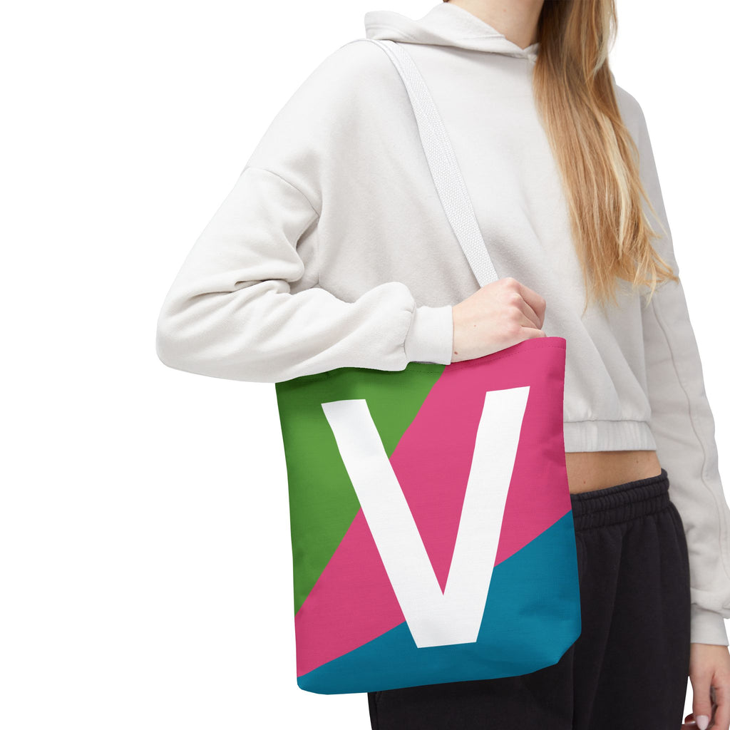 Monogram 'V' Colorblock Tote Bag — Personalized Initial V Shoulder Tote