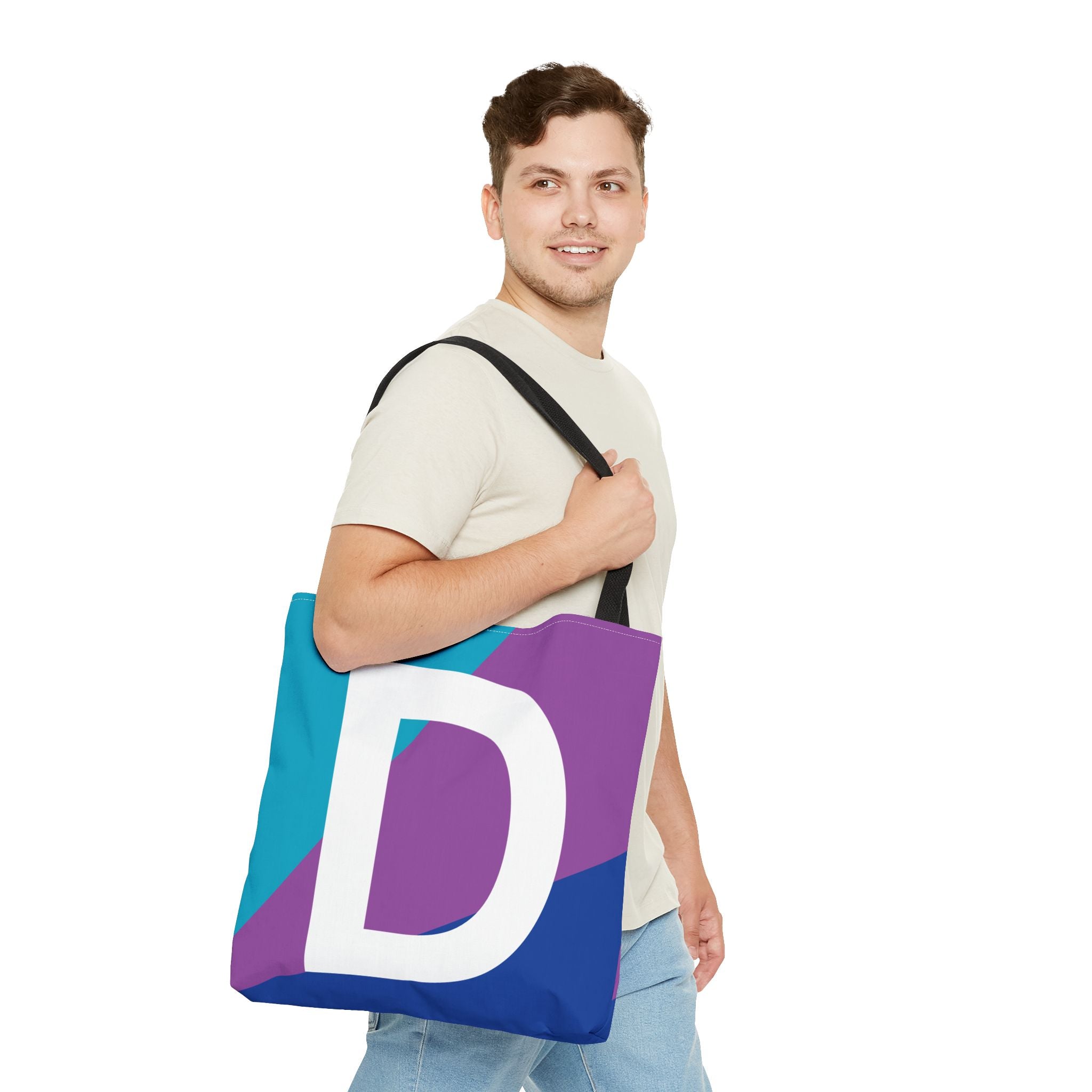 Monogram 'D' Colorblock Tote Bag — Personalized Initial D Shoulder Tote