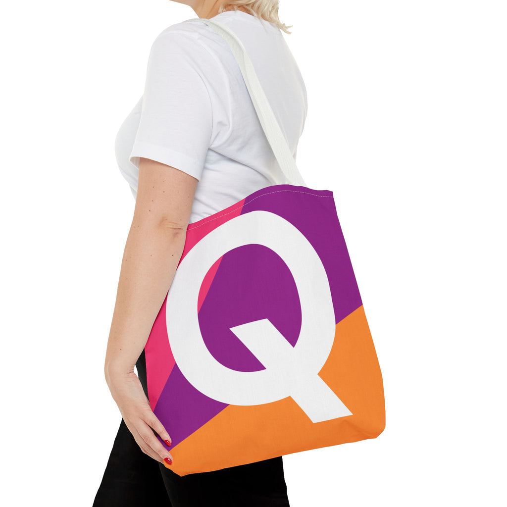 Monogram 'Q' Colorblock Tote Bag — Personalized Initial Q Shoulder Tote