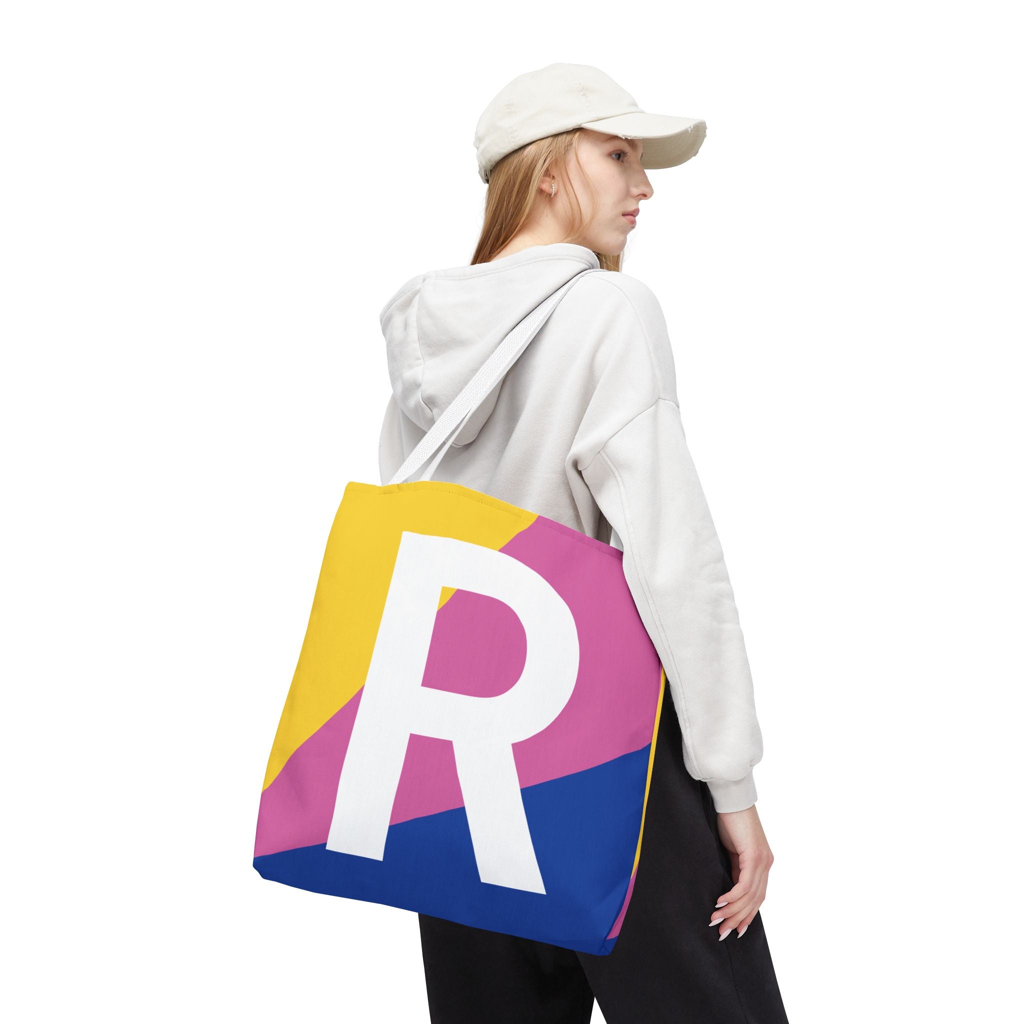 Monogram 'R' Colorblock Tote Bag — Personalized Initial R Shoulder Tote