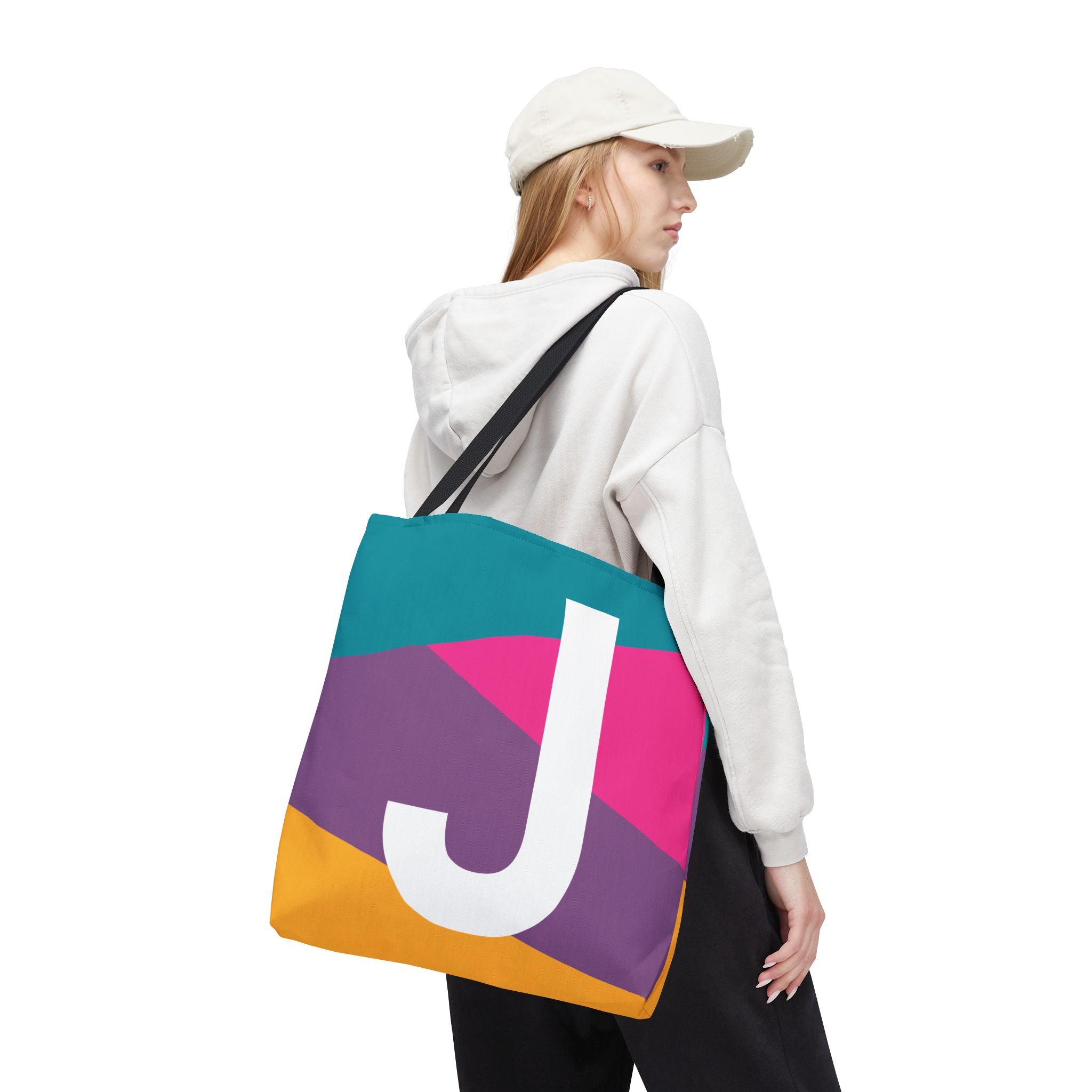 Monogram 'J' Colorblock Tote Bag — Personalized Initial J Shoulder Tote