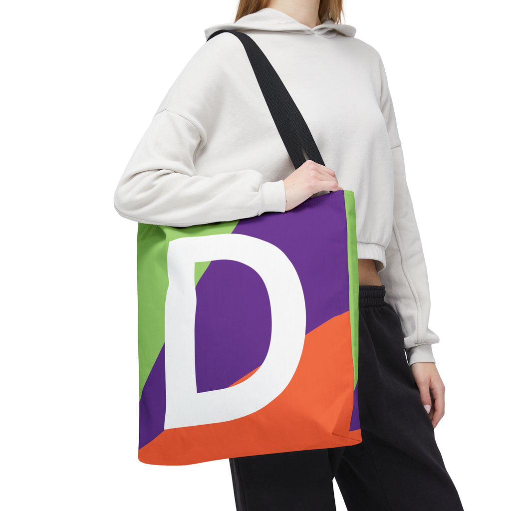 Monogram 'D' Colorblock Tote Bag — Personalized Initial D Shoulder Tote