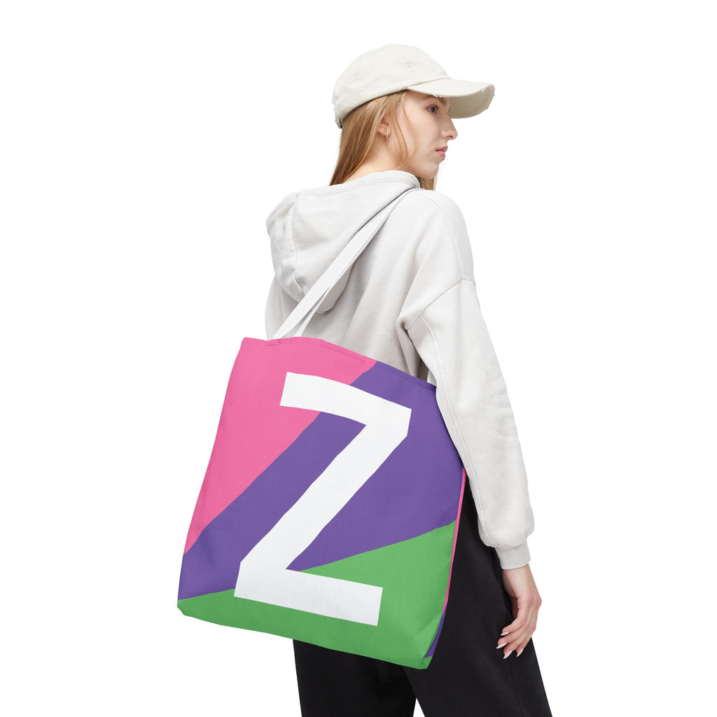 Monogram 'Z' Colorblock Tote Bag — Personalized Initial Z Shoulder Tote