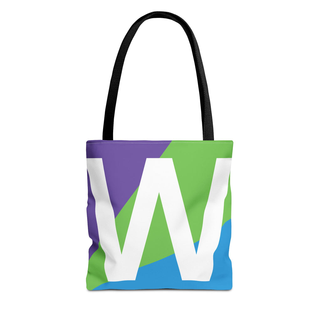 Monogram 'W' Colorblock Tote Bag — Personalized Initial W Shoulder Tote