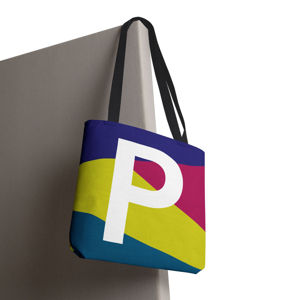 Monogram 'P' Colorblock Tote Bag — Personalized Initial P Shoulder Tote